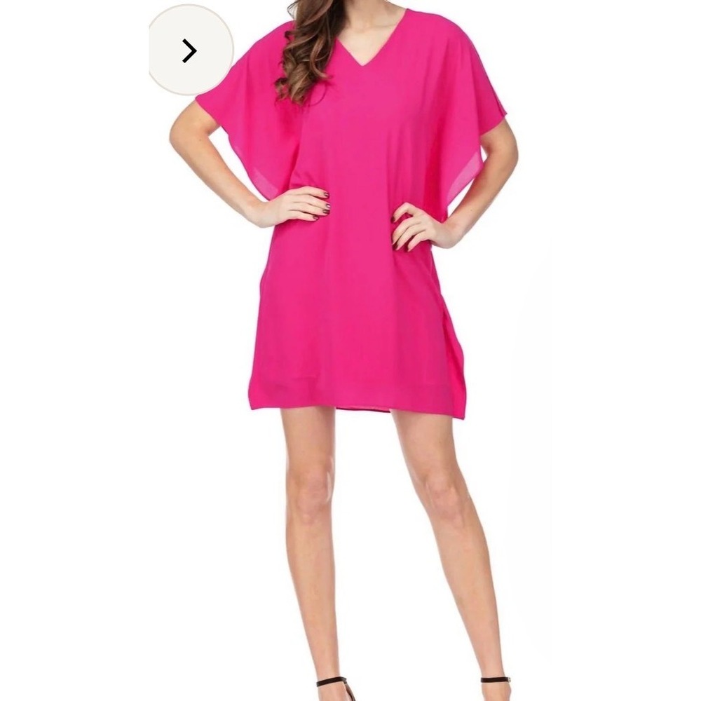 Jade Melody Tam Butterfly Sleeve Dress Womens XS Hot Pink V-Neck Mini Cocktail S
